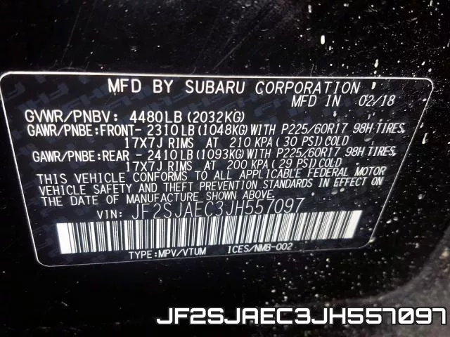 JF2SJAEC3JH557097 фото 2