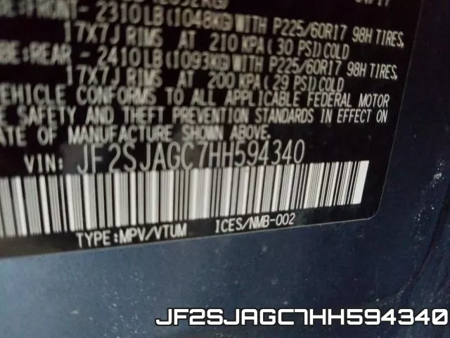 JF2SJAGC7HH594340 фото 2