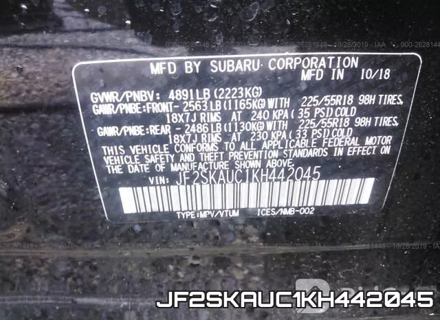 JF2SKAUC1KH442045 фото 10