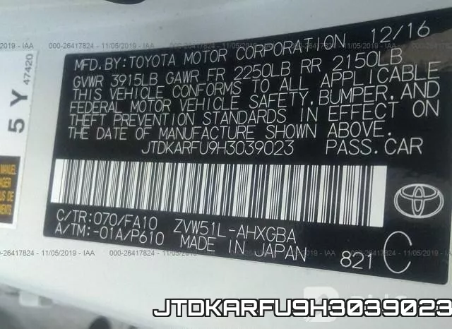 JTDKARFU9H3039023 фото 10