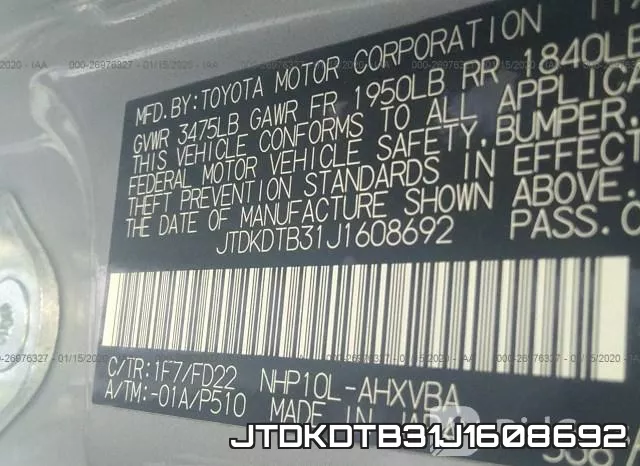 JTDKDTB31J1608692 фото 10