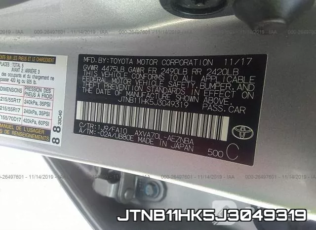 JTNB11HK5J3049319 фото 10