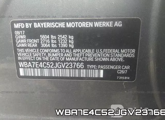 WBA7E4C52JGV23766 фото 10