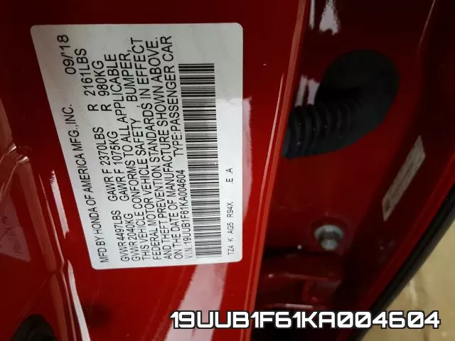 19UUB1F61KA004604 фото 2