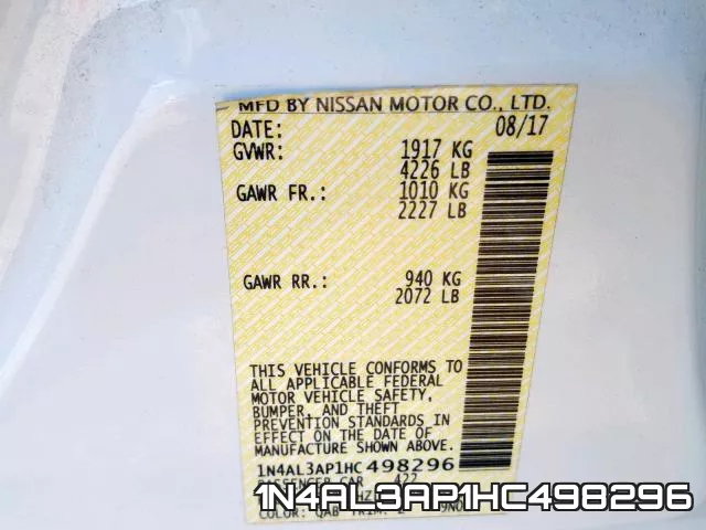 1N4AL3AP1HC498296 фото 2