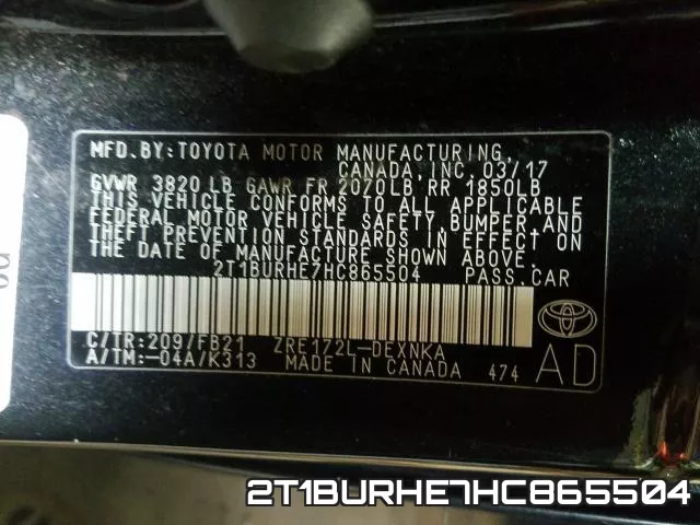 2T1BURHE7HC865504 фото 2