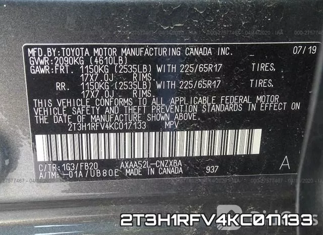 2T3H1RFV4KC017133 фото 10