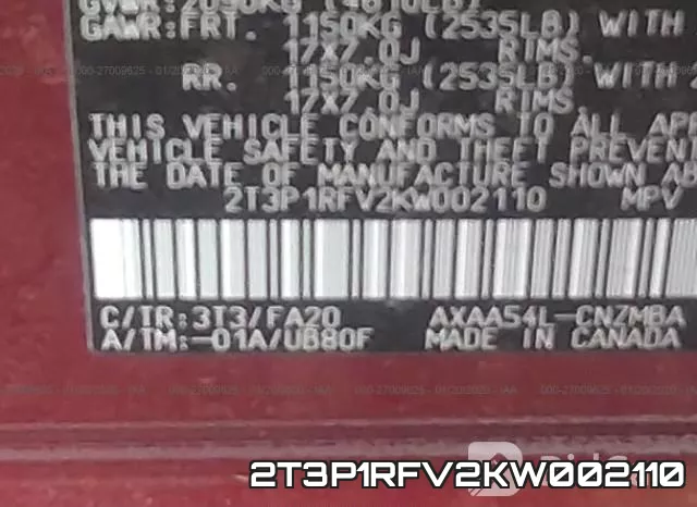 2T3P1RFV2KW002110 фото 10