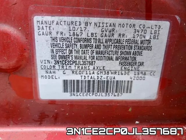 3N1CE2CP0JL357687 фото 2