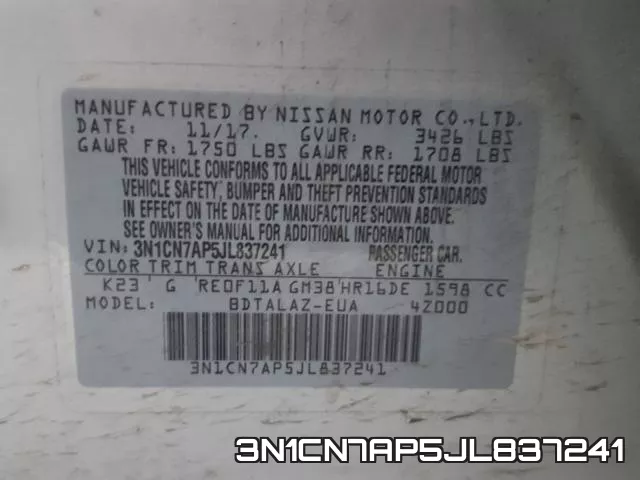 3N1CN7AP5JL837241 фото 2