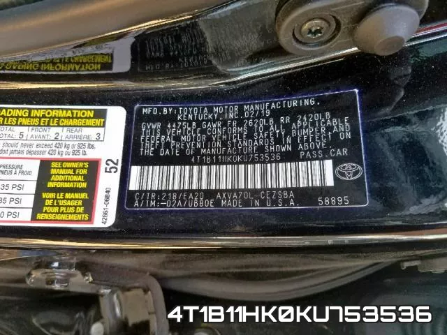 4T1B11HK0KU753536 фото 2