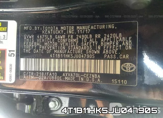 4T1B11HK5JU047905 фото 10