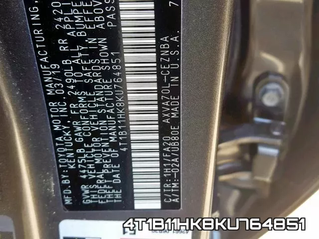 4T1B11HK8KU764851 фото 2