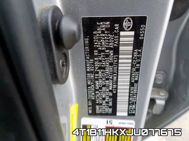 4T1B11HKXJU077675 фото 2