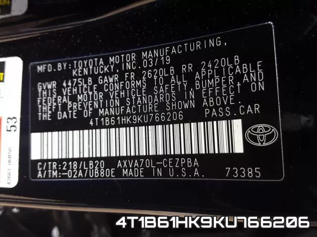 4T1B61HK9KU766206 фото 2