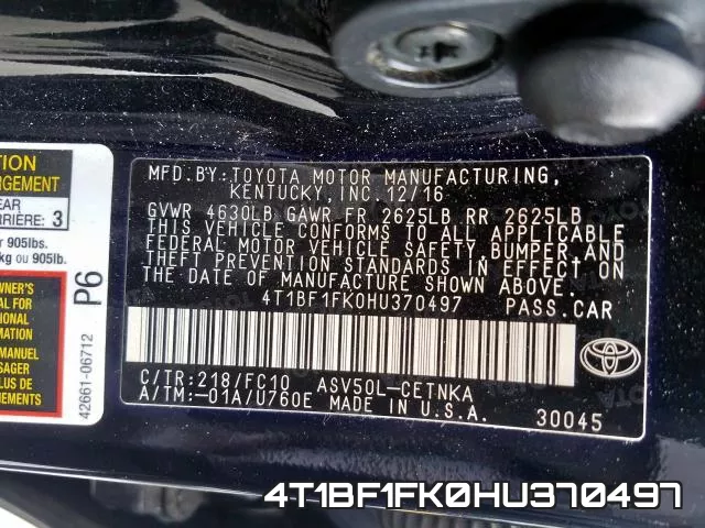 4T1BF1FK0HU370497 фото 2