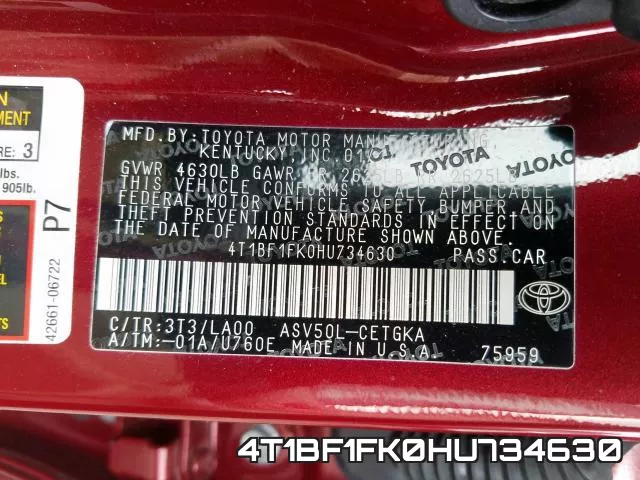 4T1BF1FK0HU734630 фото 2