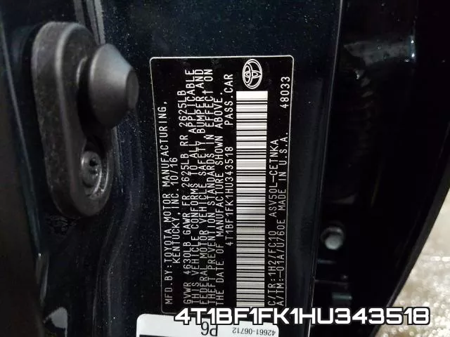 4T1BF1FK1HU343518 фото 2