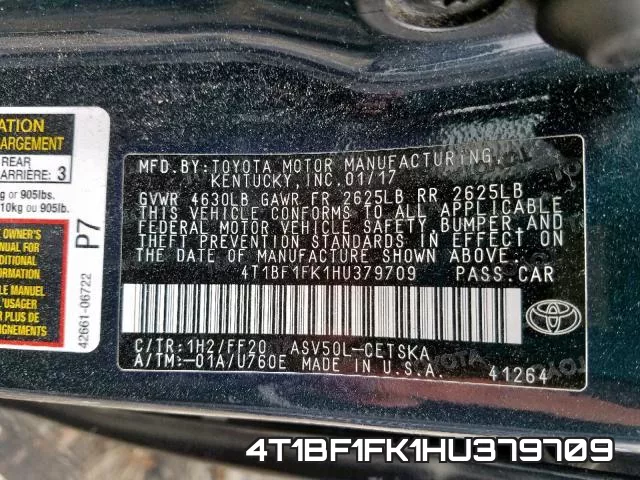 4T1BF1FK1HU379709 фото 2