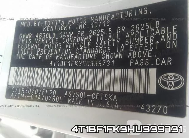 4T1BF1FK3HU339731 фото 10