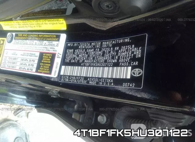 4T1BF1FK5HU307122 фото 10