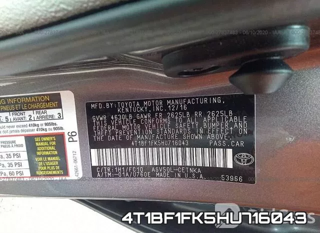 4T1BF1FK5HU716043 фото 10
