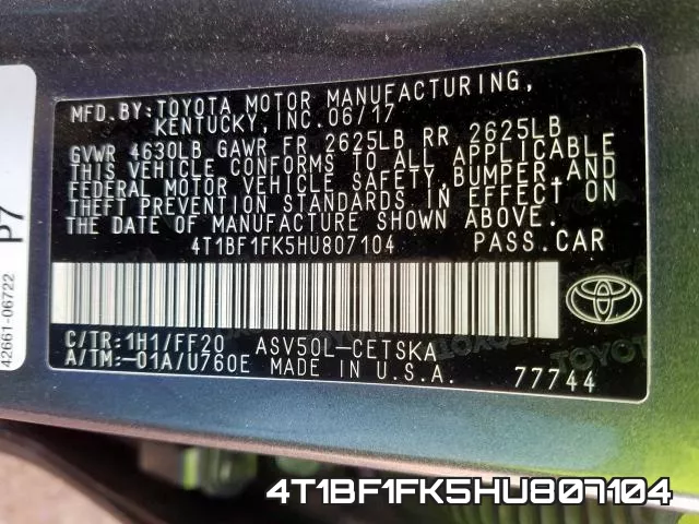 4T1BF1FK5HU807104 фото 2