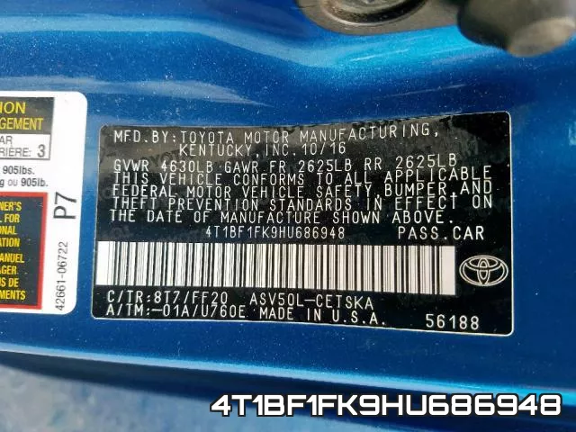 4T1BF1FK9HU686948 фото 2