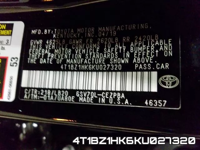 4T1BZ1HK6KU027320 фото 2