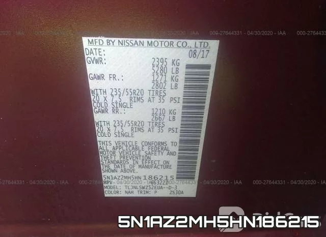 5N1AZ2MH5HN186215 фото 10