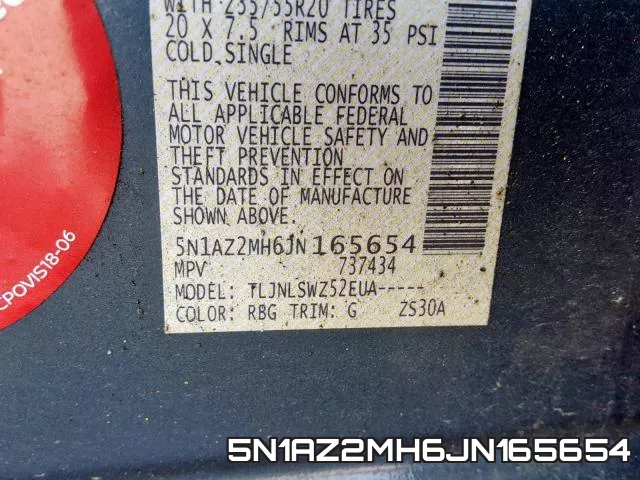 5N1AZ2MH6JN165654 фото 2