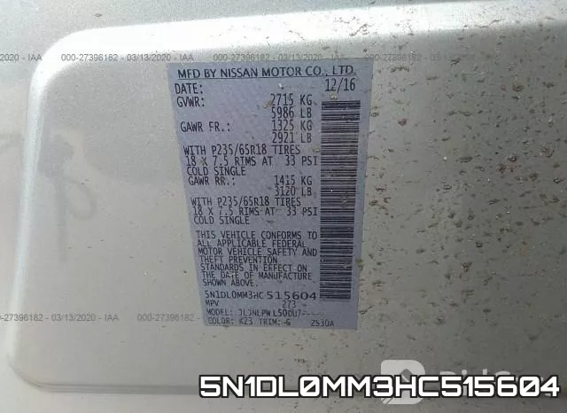 5N1DL0MM3HC515604 фото 10