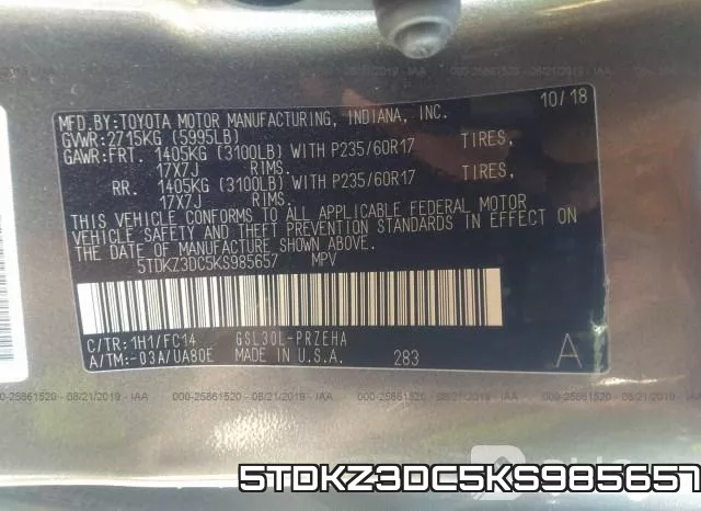 5TDKZ3DC5KS985657 фото 10