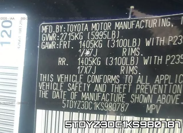 5TDYZ3DC1KS980787 фото 10