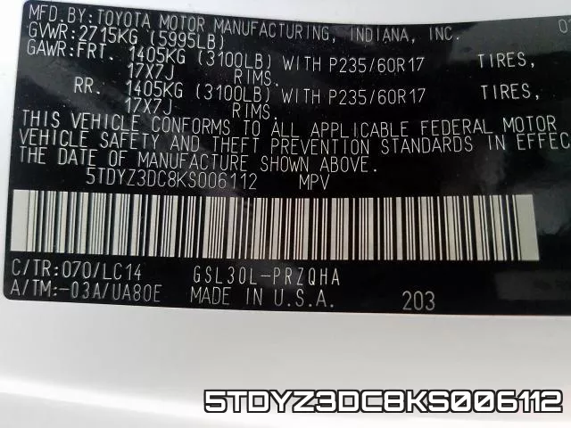 5TDYZ3DC8KS006112 фото 2