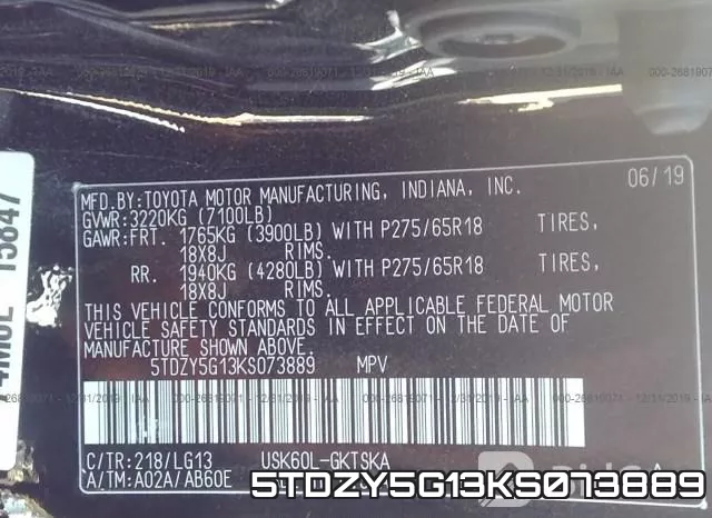 5TDZY5G13KS073889 фото 10