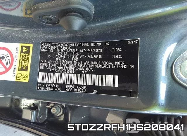 5TDZZRFH1HS208041 фото 10