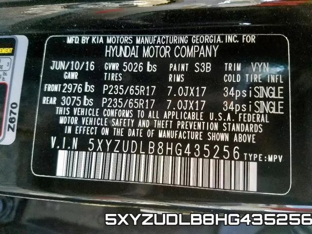 5XYZUDLB8HG435256 фото 2