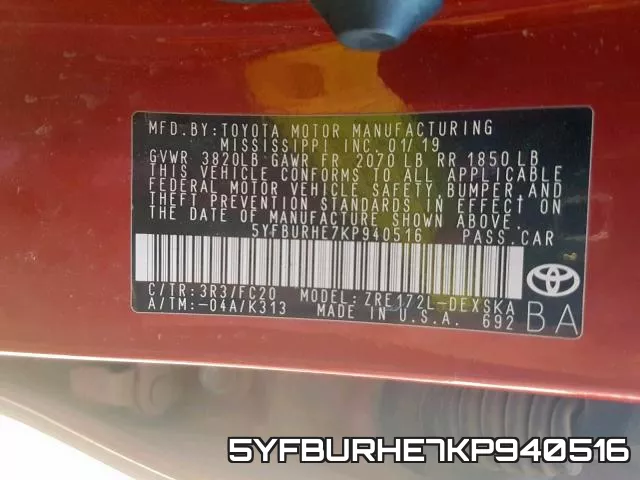 5YFBURHE7KP940516 фото 2