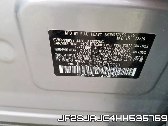JF2SJAJC4HH535769 фото 2