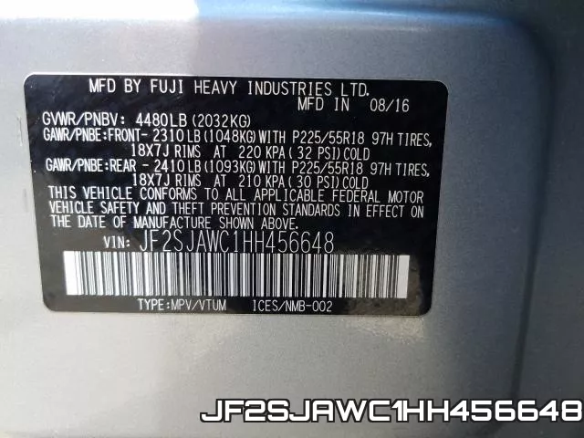 JF2SJAWC1HH456648 фото 2