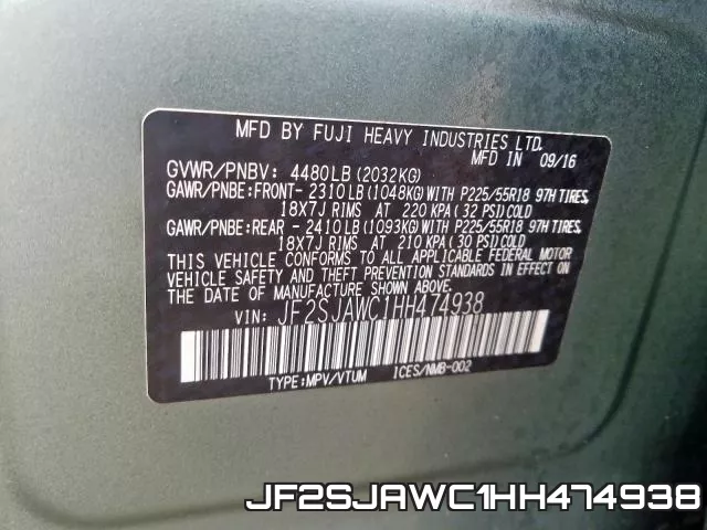 JF2SJAWC1HH474938 фото 2