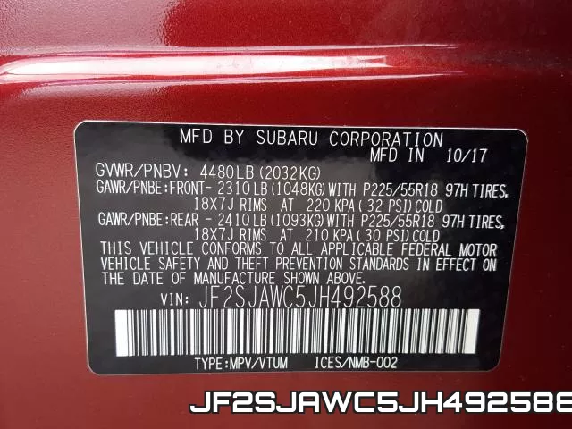 JF2SJAWC5JH492588 фото 2
