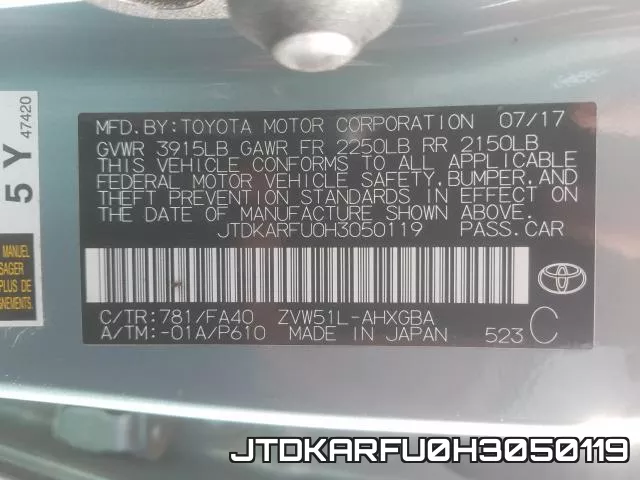 JTDKARFU0H3050119 фото 2