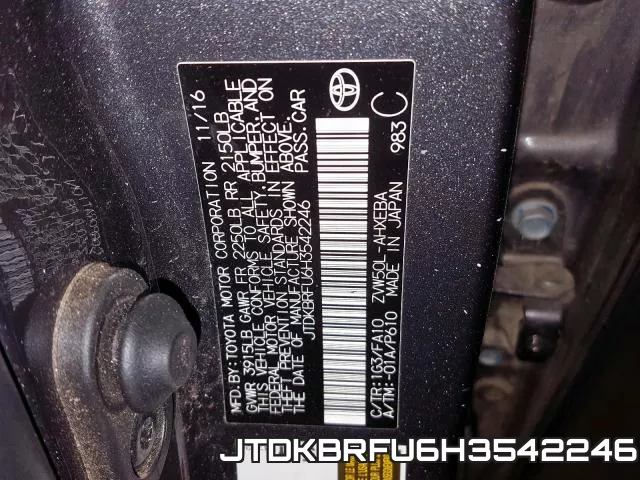 JTDKBRFU6H3542246 фото 2