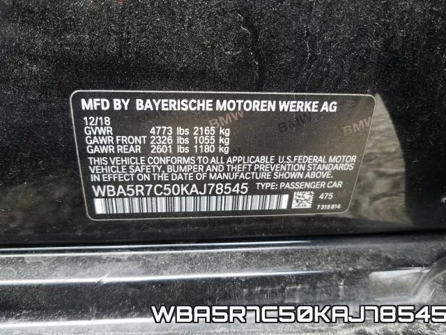 WBA5R7C50KAJ78545 фото 2