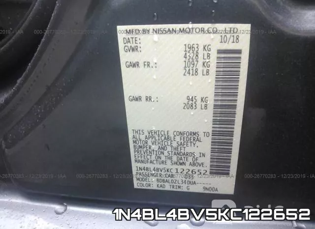 1N4BL4BV5KC122652 фото 10