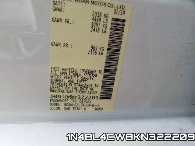 1N4BL4CW8KN322209 фото 2