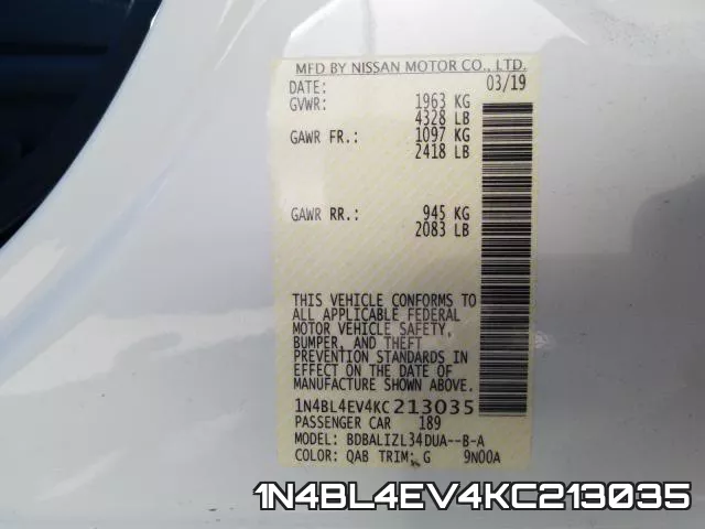 1N4BL4EV4KC213035 фото 2