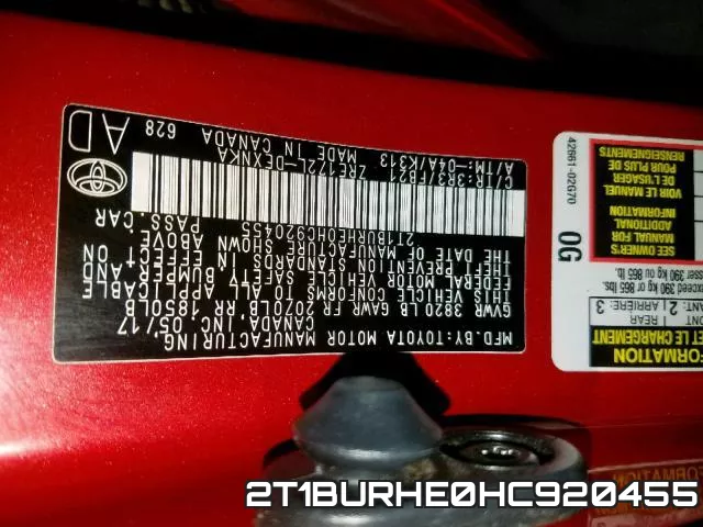 2T1BURHE0HC920455 фото 2